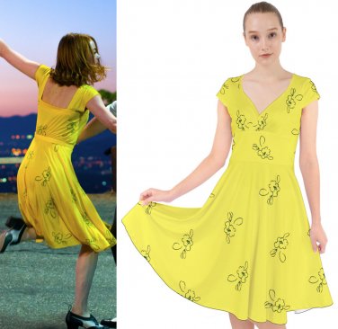 Cap Sleeve Front Wrap Midi Dress as Emma Stone La la land cosplay Halloween costume blue