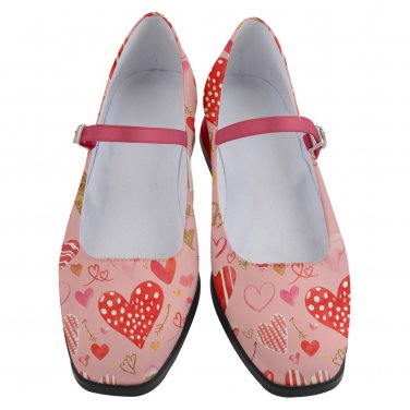 Mary Jane Shoes hearts pattern pink red valentine day