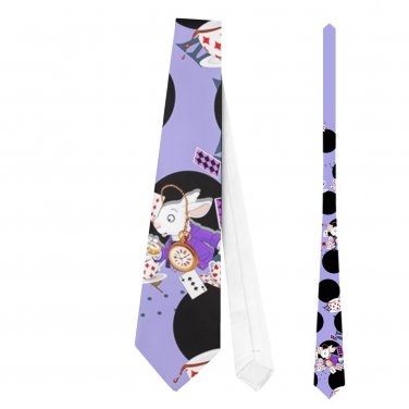 Necktie Tie white rabbit alice in wonderland tea cups playing cards