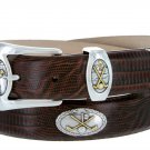 Bayside - Genuine Leather Italian Calfskin Designer Dress belt with Golf Conchos Size 34 Lizard Brow