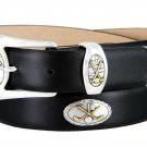 Bayside - Genuine Leather Italian Calfskin Designer Dress belt with Golf Conchos Size 34 Smooth Blac