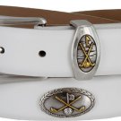 Bayside - Genuine Leather Italian Calfskin Designer Dress belt with Golf Conchos Size 36 Smooth Whit