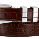 Vince Italian Calfskin Leather Designer Dress Belt 1-1/8" Tapers to 1" Wide Size 38 Alligator Brown