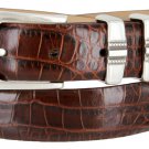 Kaymen Italian Calfskin Leather Designer Dress Golf Belts for Men 1-1/8" Wide Size 46 Alligator Brow