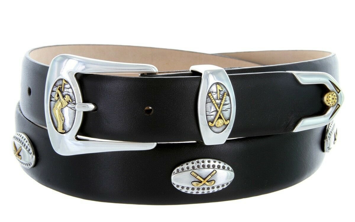 Bellerive Mens Italian Calfskin Leather Golf Concho Dress Belt Size 54 Smooth Black