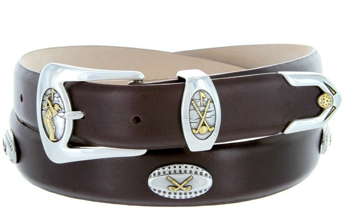 Bellerive Mens Italian Calfskin Leather Golf Concho Dress Belt Size 32 Smooth Brown