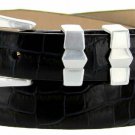 Art Deco - Genuine Leather Italian Calfskin Designer Dress Belt, 1-1/8 to 1 Wide Size 54 Alligator N