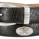 Golf Club - Italian Calfskin Genuine Leather Golf Conchos Designer Dress Belt Size 38 Alligator Blac