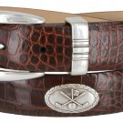 Golf Club - Italian Calfskin Genuine Leather Golf Conchos Designer Dress Belt Size 42 Alligator Brow