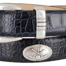 Golf Club - Italian Calfskin Genuine Leather Golf Conchos Designer Dress Belt Size 32 Alligator Navy