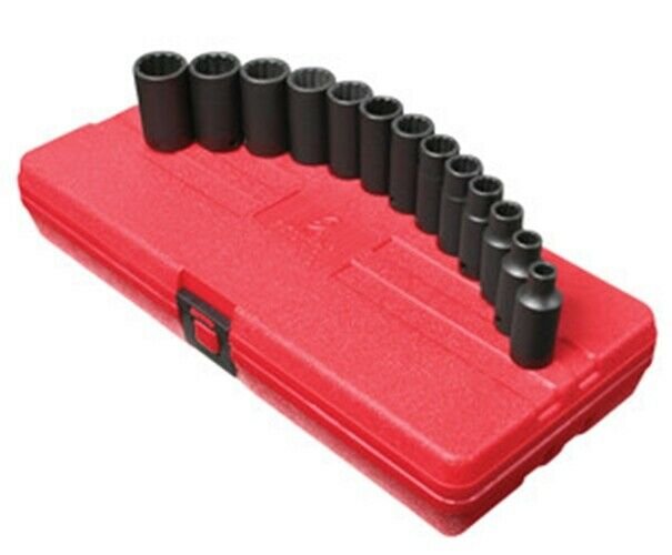 SUNEX TOOL 3/8" Dr. 13pc 12pt MetricSemi-Deep Impact Socket Set SU3338