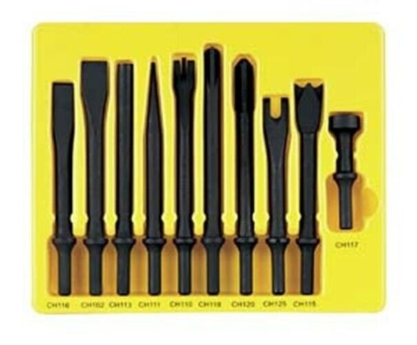 GREY PNEUMATIC 10 Piece .401 Shank GeneralService Chisel Set GYCS110