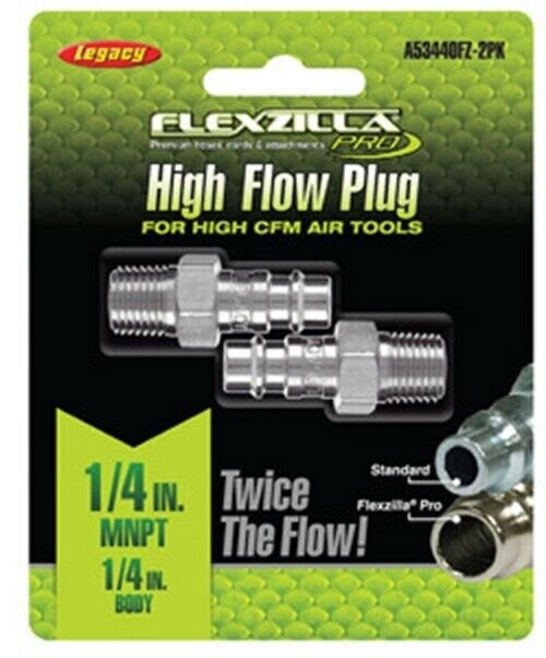 LEGACY High Flow Plug 1/4" Body 1/4"MNPT 2-Pack Flexzilla?? Pro MTA53440FZ-2PK