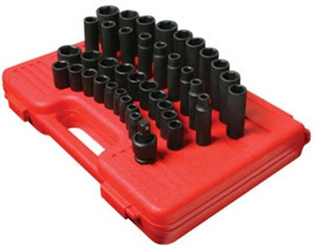 SUNEX TOOL 39 Piece 1/2" Drive Deep andShallow SAE Impact Socket Set SU2668