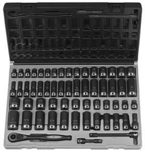 GREY PNEUMATIC 3/8" Drive 12 point 59 PieceFract. & Metric Duo Socket Set GY8125