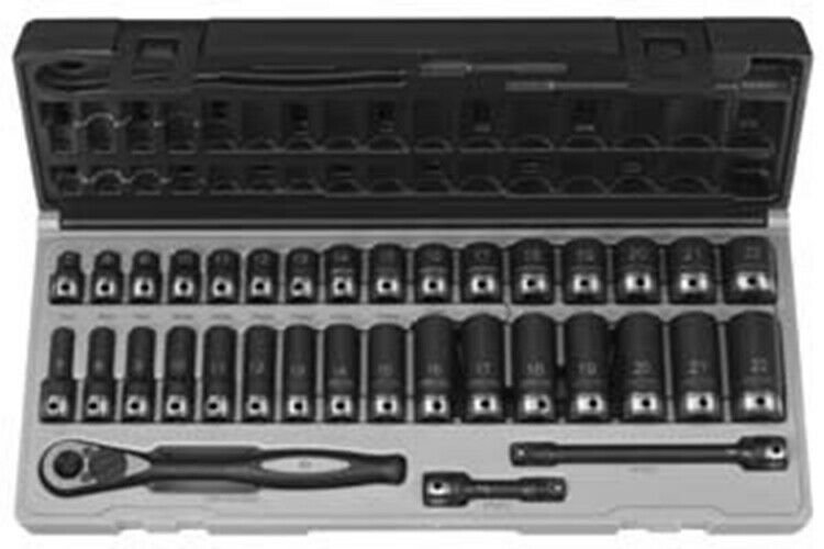 GREY PNEUMATIC 3/8" Drive 6 Point 35 PieceMetric Std & Deep Duo Skt Set GY81635M