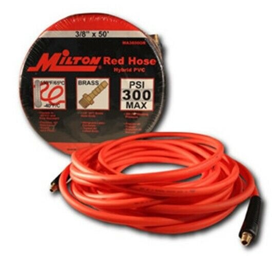 MILTON 3/8" x 50' Red Hybrid No BackBone Air Hose 1/4" NPT MIMA38500R
