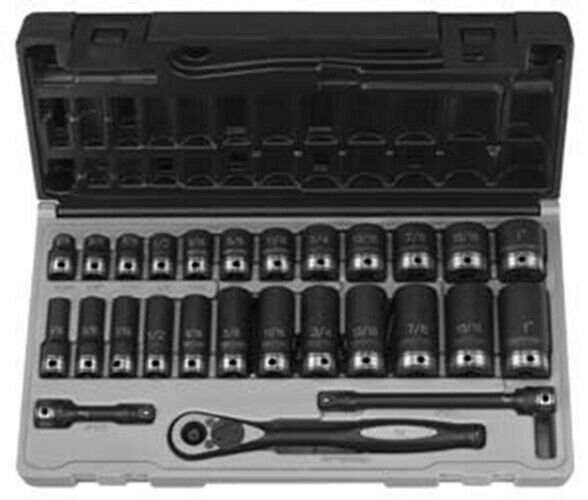 GREY PNEUMATIC 3/8" Drive 6 Point 27 PieceFract. Std & Deeo Duo Skt Set GY81627R