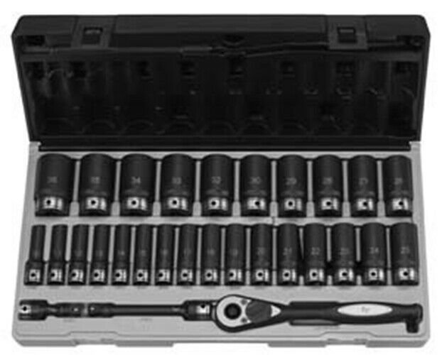 GREY PNEUMATIC 1/2" Drive 6 Point 29 PieceMetric Deep Duo Socket Set GY82629MD