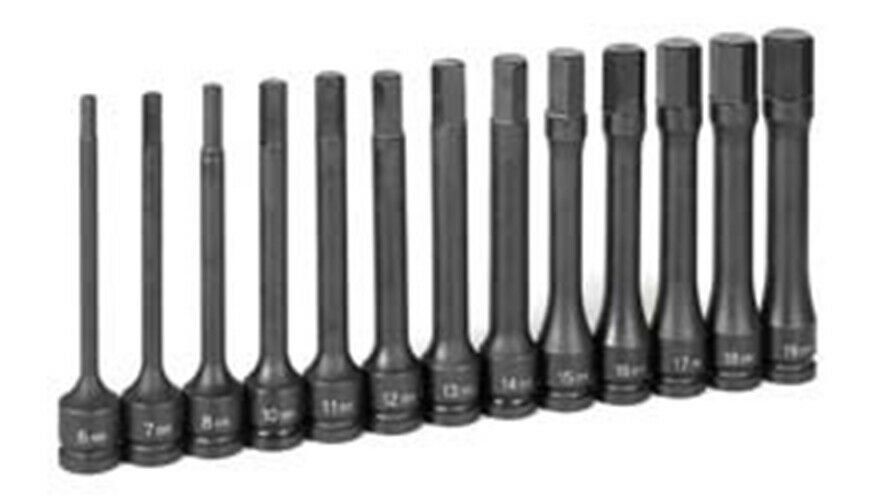GREY PNEUMATIC 1/2" Drive 13 Piece 6" LengthMetric Hex Set 6-8  10-19mm GY1363MH