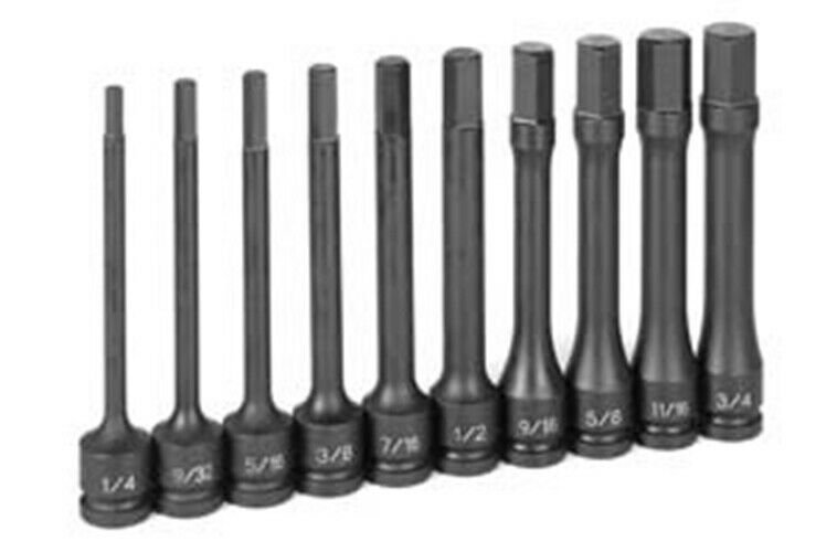 GREY PNEUMATIC 1/2" Drive 10 Piece 6" LengthFractional Hex Driver Set GY1360H