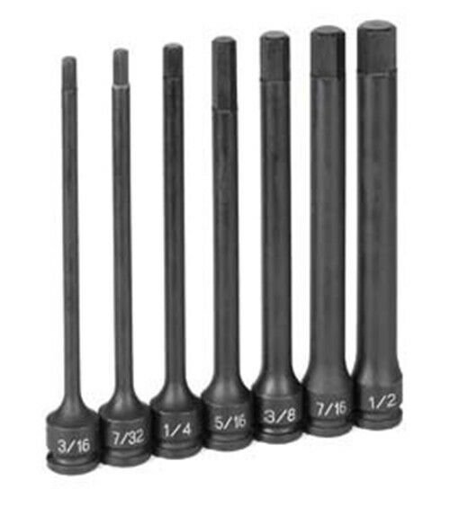 GREY PNEUMATIC 3/8" Drive 7 Piece 6" LengthFractional Hex Driver Set GY1267H