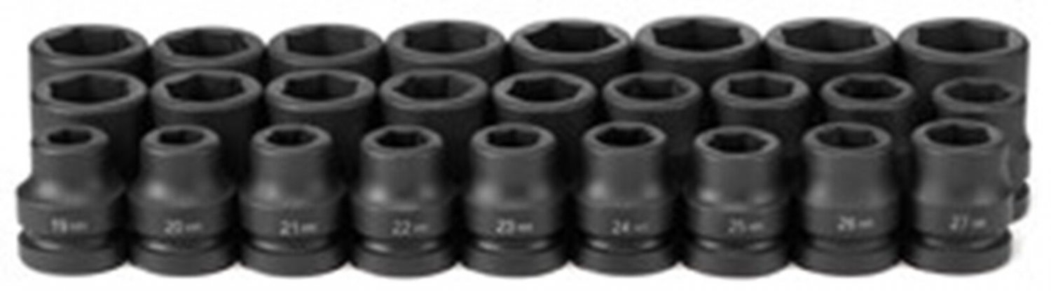 GREY PNEUMATIC 1" Drive 26 Piece Metric Set19mm to 44mm GY9026M