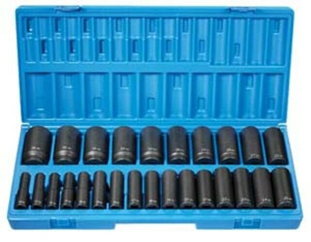 GREY PNEUMATIC 1/2" Drive 26 Piece 12 PointDeep Length Metric Set GY1726MD