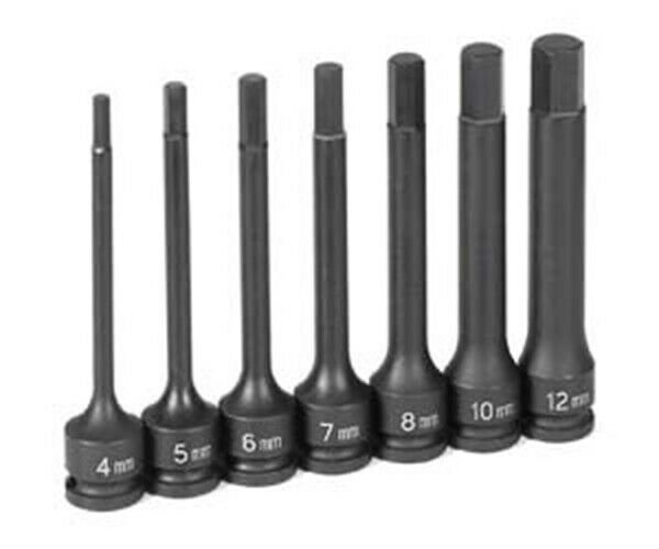 GREY PNEUMATIC 3/8" Drive 7 Piece 4" LengthMetric Hex Driver Set GY1247MH