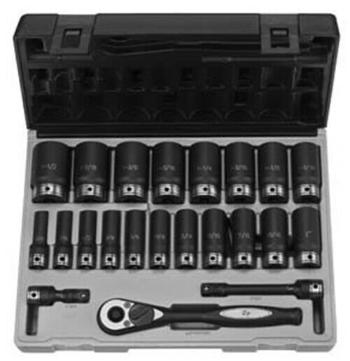 GREY PNEUMATIC 1/2" Drive 6 Point 22 PieceFractional Deep Duo Socket Set GY82622