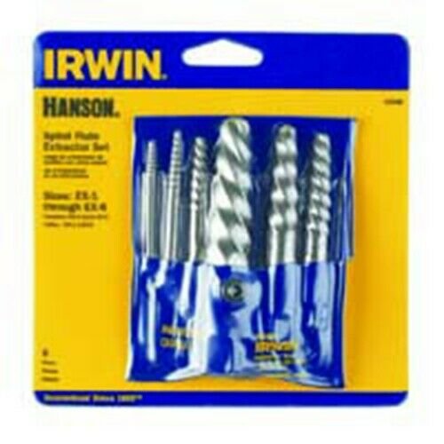 IRWIN 6 Piece Set (1-6) Spiral Screw Extractor Carded HA53545