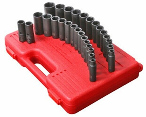 SUNEX TOOL 29 Piece 1/2" Drive Metric andSAE Impact Socket Set SU5153DD
