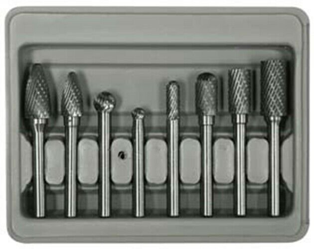 ASTRO PNEUMATIC 8pc. Double Cut Carbide RotaryBurr Set in Blow Molded Case AO218