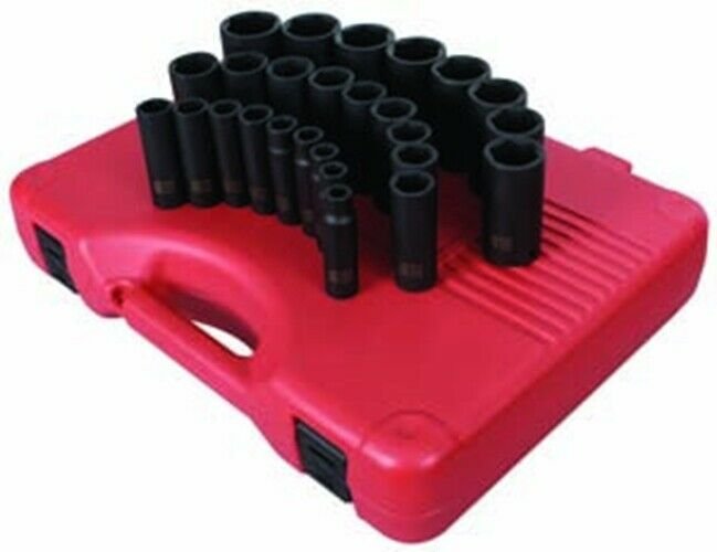 SUNEX TOOL 26 Piece 1/2" Drive DeepMetric Impact Socket Set SU2646