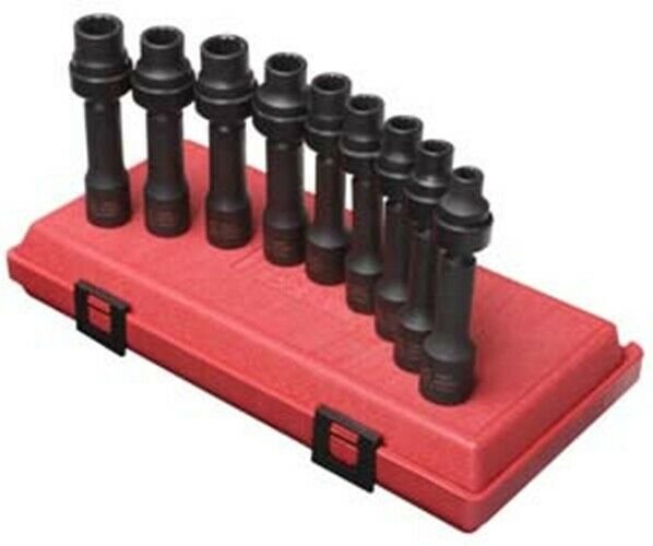 SUNEX TOOL 9 Piece 1/2" Drive Metric 12Point Driveline Impact Skt Set SU2695
