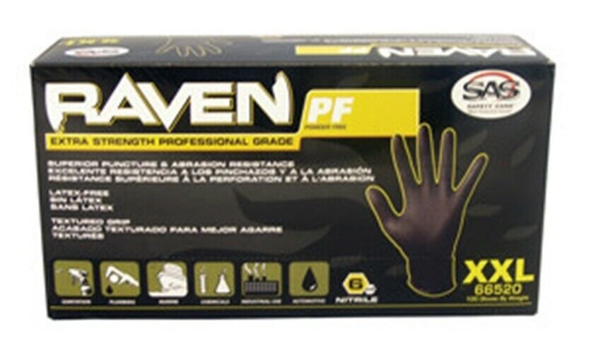 SAS SAFETY CORP Raven Nitrile X-Large BlackPowder-free Gloves SS66519