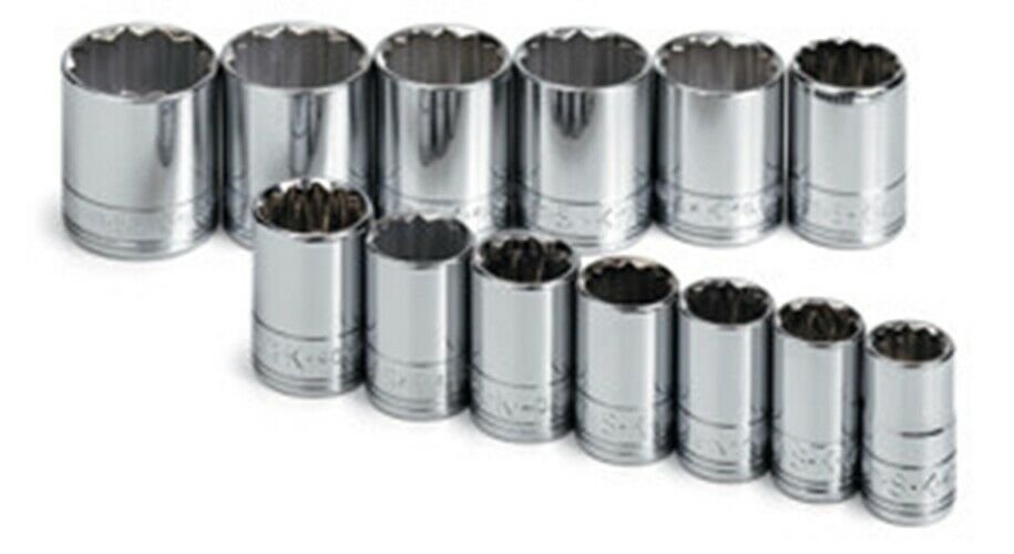 SK HAND TOOL 13 Piece 12 Point StandardMetric Socket Set 1/2" Drive SK1913