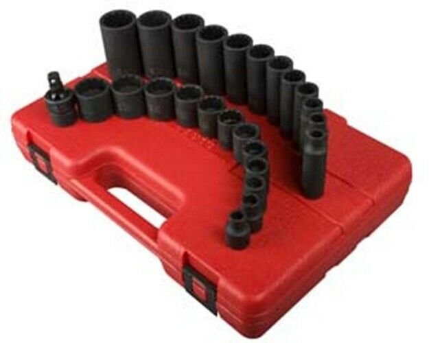 SUNEX TOOL 25 Piece Impact Socket Set 3/8Drive 12 Point Deep/Shallow SU3326