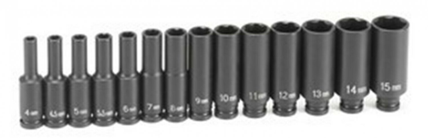 GREY PNEUMATIC 1/4" Surface Drive 14 PieceMetric Set Deep GY9714MD