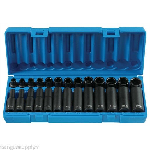 GP 1226M  3/8" Drive 6 Point Standard and Deep Metric Impact Socket Set  Black