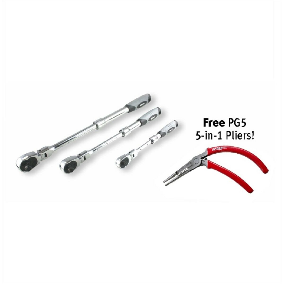 EZ Red MR482FL 1/4" 3/8" 1/2" Drive extra long locking flex head ratchet Set