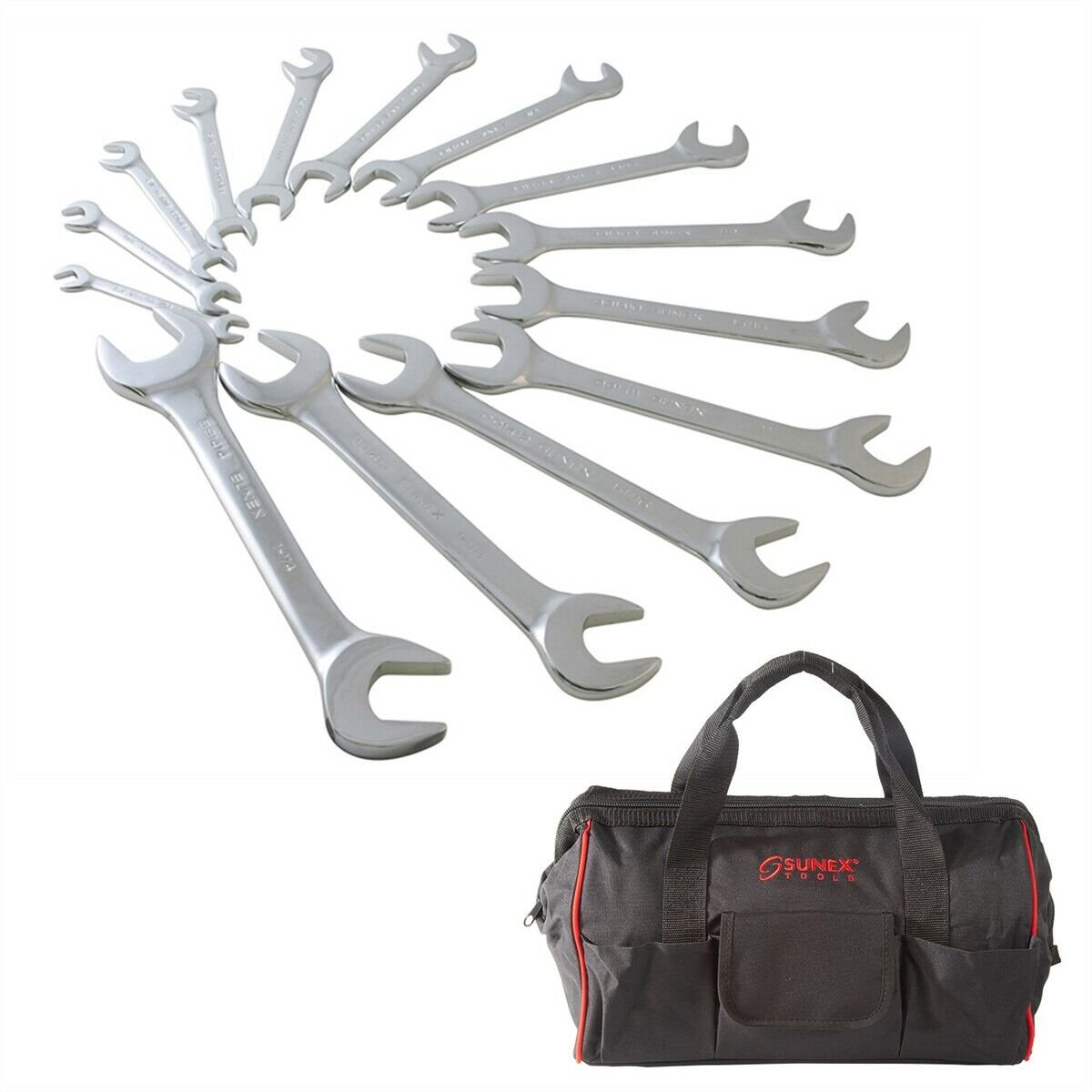 Sunex 9914 14 Piece Metric Fully Polished Angle Head Wrench Set With Tool Bag