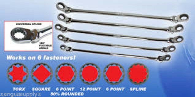 Ez Red XXL Flexible Metric 72 tooth Universal Spline Ratcheting Wrench Set