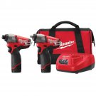Milwaukee M12 FUEL 12 Volt 3/8" Impact Gun Wrench with Hex Bit Driver Combo Kit