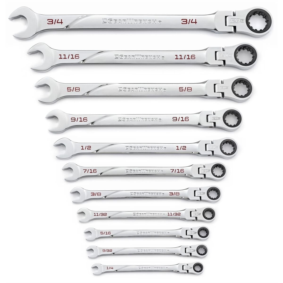 GearWrench 86247 120XP Universal Spline Ratcheting SAE XL Flex Head Wrench Set