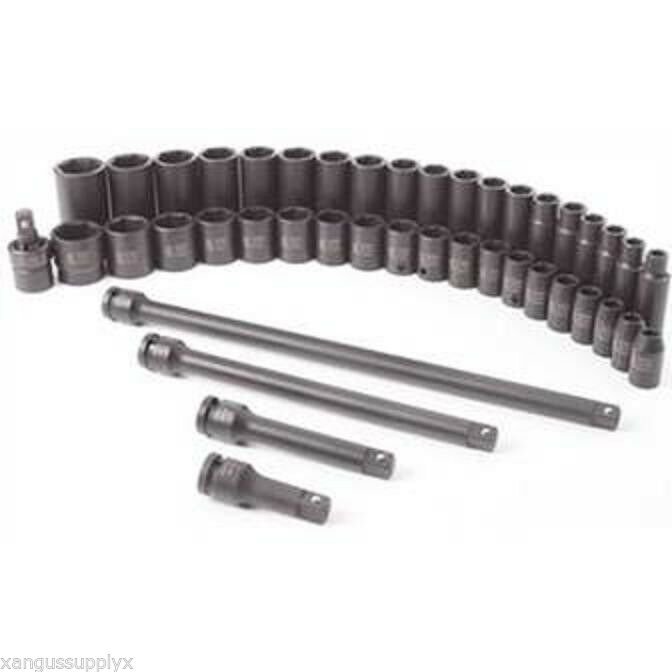 Sunex 2568 1/2" Drive Black SAE Standard Impact Socket Master 43 Piece Set