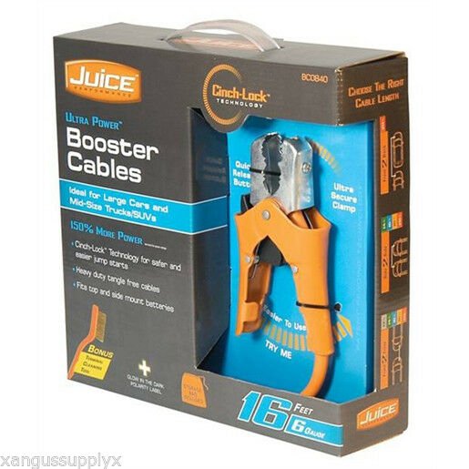 6 Gauge 16' Booster Jumper Cables with Ratcheting Clamps For Top and Side Post