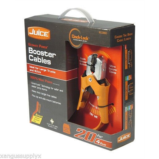 4 Gauge 20' Booster Jumper Cables with Ratcheting Clamps For Top and Side Post