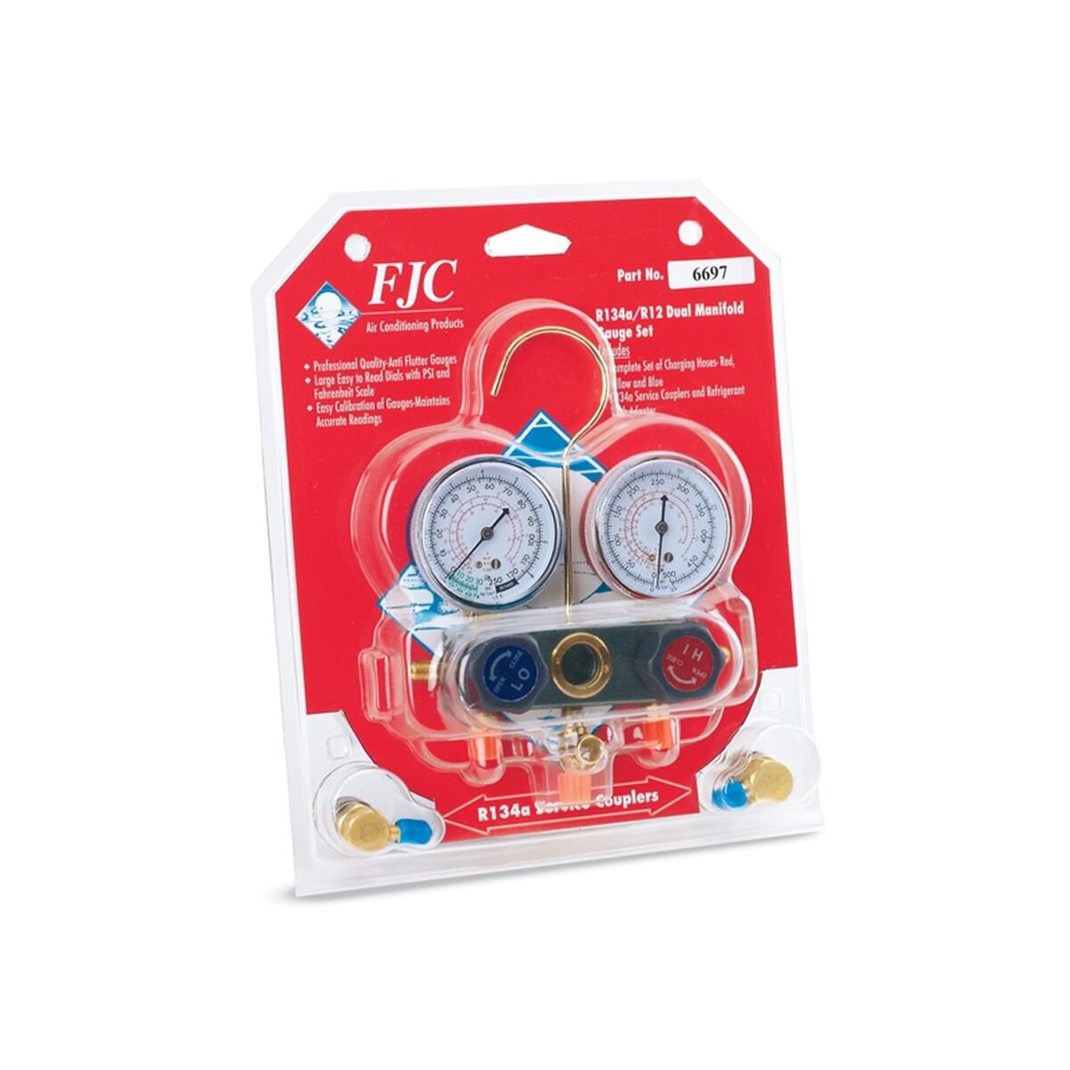FJC A/C Diagnostic Aluminum Block Manifold Dual Gauge Tester Set R12 R134 R12