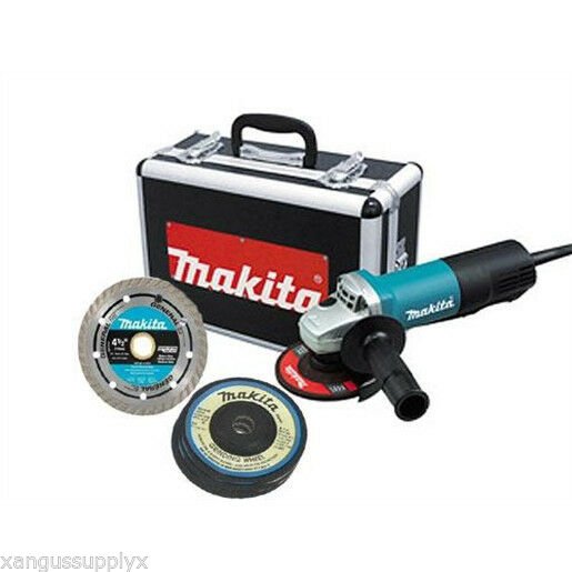 Makita 9557PBX1 4 1/2" Angle Die Grinder with Diamond Blade & 4 Grinding Wheels